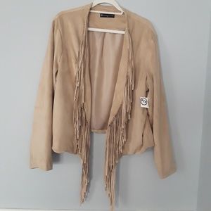 NWT Fashion to Figure Faux Suede Fringe Jacket